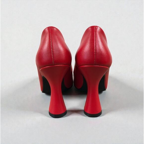 NILA & NILA Leather Stilettos Flared Heel Pumps Sz 38 Red Elegant Made In Italy - Picture 6 of 9